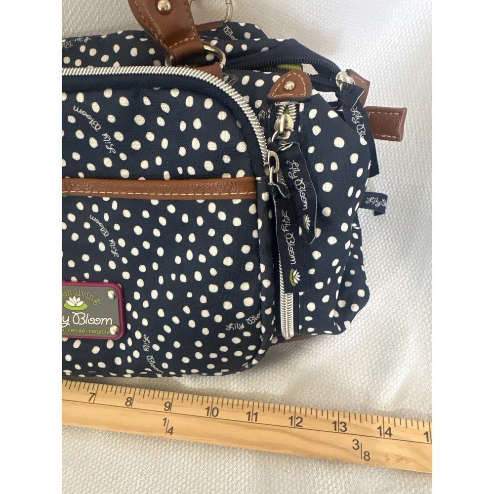 Lily Bloom Navy Blue Polka Dot Satchel Handbag Eco Friendly Recycled Fabric Bag - Picture 8 of 9